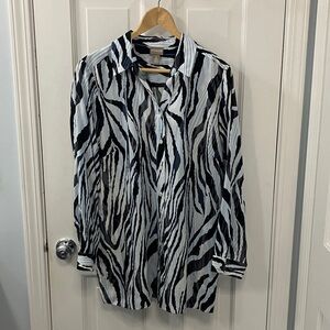 Chico's black White blue Striped Shirt Blouse button up zebra Chicos 2 womens 12